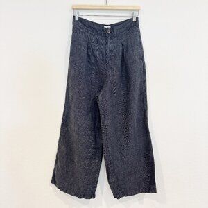 Halston 100% Linen High Rise Wide Leg Trouser Pants Lagenlook Casual Navy Blue 8